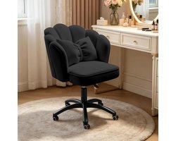Bureaustoel Fluweel - Kaptafelstoel Vanity Stoel - Comfortabel Werken Thuis - Met Strikkussen Vlinderdesign - Verstelbare Zithoogte - Zwart