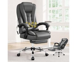Bureaustoel - Gamestoel en computerstoel - Comfortabel werken - Met taillemassage - 120 cm hoog - Grijs