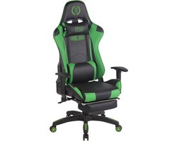 Bureaustoel - Gamestoel - Hoofdkussen - Voetensteun - Kunstleer - Groen/zwart - 67x174x142 cm