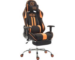 Bureaustoel - Gamestoel - Hoofdkussen - Voetensteun - Stof - Oranje/zwart - 70x135x135 cm