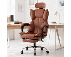 Bureaustoel – Gamingstoel – Werkstoel – Office Chair – Thuiswerkstoel – Verstelbare Hoogte – PU Lederen Bekleding – Zachte Schuimzitting – Stevige Rugondersteuning – Bruin