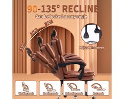 Bureaustoel – Gamingstoel – Werkstoel – Office Chair – Thuiswerkstoel – Verstelbare Hoogte – PU Lederen Bekleding – Zachte Schuimzitting – Stevige Rugondersteuning – Bruin