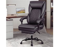 Bureaustoel - Grote En Hoge Managerstoel Met Voetensteun - Ergonomische Bureaustoel - Lederen Stoel - Thuiskantoor Met Verstelbare Rugleuning En Lendensteun - Zwart