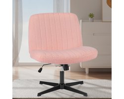 Bureaustoel Grote kruisbeenstoel Armloze stoel Computerstoel - Vaste poot draaistoel - Verstelbare lendesteun Hoogteverstelling - Ergonomische ontspanningsstoel - met schommelfunctie -teddybeer stof, roze