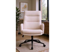 Bureaustoel, kantoorstoel van imitatiebont, kaptafelstoel, in hoogte verstelbare draaistoel, ergonomische computerstoel voor studeerkamer, slaapkamer, kantoor, thuiskantoor, beige - Casa Serena