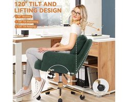 Bureaustoel – Kantoorstoel – Werkstoel – Draaistoel – Stoel Met Wieltjes – Verstelbare Hoogte – Zachte Fluwelen Bekleding – 360° Draaibaar – Ergonomische Rugleuning