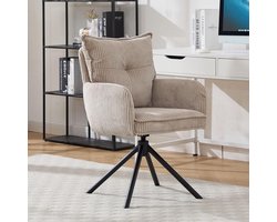 Bureaustoel – Kantoorstoel – Werkstoel – Studiefauteuil – Draaistoel – Ribfluweel Bekleding – 360° Draaibaar – Stevig Metalen Onderstel – Grijs