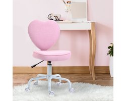 Bureaustoel – Kinderstoel – Draaistoel – Bureau Stoel – Meisjesstoel – Roze Hartvormige Rugleuning – Verstelbare Hoogte 79-89 cm – Ademende Linnen Bekleding