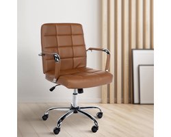 Bureaustoel Lichtbruin Luxe Kunstleer Ergonomisch Design Verstelbare Hoogte