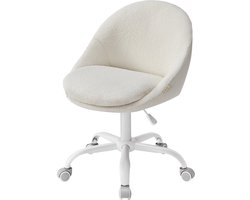 Bureaustoel Loungestoel Make Up Stoel 60 x 60 x (80-90) cm Wit Voor Studiekamer Kantoor Thuiskantoor Slaapkamer Met Verstelbare Hoogte 360 Draaibaar Wieltjes Stevig Duurzaam Frame