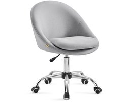 Bureaustoel, loungestoel, make-upstoel met verstelbare hoogte, 360° draaibaar, verrijdbaar met wieltjes, stevig en duurzaam metalen frame, geschikt voor studeerkamer, kantoor en slaapkamer, 60 x 60 x (80-90) cm, grijs