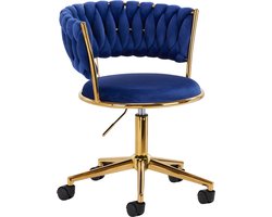 Bureaustoel LUX Donker blauw Fluweel - salonstoel - decor - visagie stoel - kapper stoel - fluweel - gouden stoel - bureaustoel