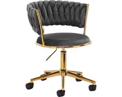 Bureaustoel LUX Grijs Fluweel - salonstoel - decor - visagie stoel - kapper stoel - fluweel - gouden stoel - bureaustoel