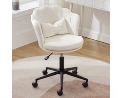 Bureaustoel - make-upstoel - ergonomisch - fluwelen stoel met bloemblad-rugleuning - in hoogte verstelbaar - draaistoel met wieltjes - beige