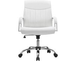 Bureaustoel, managersstoel, ergonomische bureaustoel, draaistoel van kunstleer, gevoerde zitting, in hoogte verstelbaar, bureaustoel, kantelbaar, computerstoel, tot 136 kg belastbaar, wit