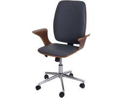 Bureaustoel MCW-C54, directiedraaistoel, gebogen hout kunstleer ~ walnoot look, grijze bekleding