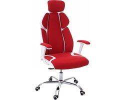 Bureaustoel MCW-F12, bureaustoel draaistoel directiestoel, schuiffunctie stof/textiel + kunstleer ~ rood/wit