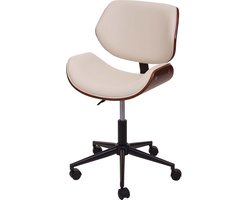 Bureaustoel MCW-G25, draaistoel bureaustoel, gebogen notenhout look retro draaibaar in hoogte verstelbaar MVG ~ crème