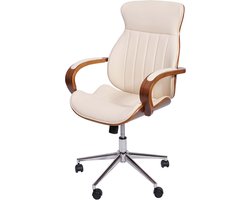 Bureaustoel MCW-H39, bureaustoel bureaustoel directiestoel, gebogen hout walnoot look kunstleer MVG-gecertificeerd ~ crème