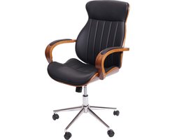 Bureaustoel MCW-H39, bureaustoel bureaustoel directiestoel, gebogen hout walnoot look kunstleer MVG-gecertificeerd ~ zwart