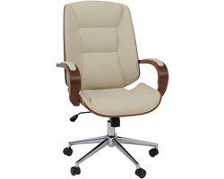 Bureaustoel MCW-O83, draaistoel directiestoel, kunstleer (280 g/m²) gebogen hout MVG-gecertificeerd walnootlook ~ crème
