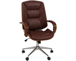 Bureaustoel MCW-O83, draaistoel directiestoel, kunstleer (280 g/m²) gebogen hout MVG-gecertificeerd walnootlook ~ roodbruin