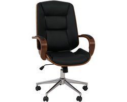 Bureaustoel MCW-O83, draaistoel directiestoel, kunstleer (280 g/m²) gebogen hout MVG-gecertificeerd walnootlook ~ zwart