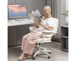 Bureaustoel met kantelfunctie, gestoffeerde bureaustoel, in hoogte verstelbare draaistoel met voetensteun, belastbaar tot 120 kg, kunstleer, voor kantoor, werkkamer, wit