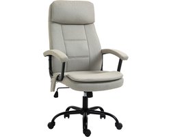 Bureaustoel met massagefunctie-ergonomische directiestoel met schommelfunctie-in hoogte verstelbaar-360° draaibaar-bureaustoel met zijvak-linnenlook-beige