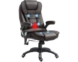 Bureaustoel met massagefunctie - ergonomische directiestoel met verwarmingsfunctie - verstelbare rugleuning - schommelfunctie - in hoogte verstelbaar - 360° draaibaar - kunstleer - bruin