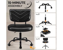 bureaustoel met verstelbare zithoogte, 360° draaibaar, kunstleer, kaptafel, stoel met wielen, voor kantoor/woonkamer, zwart