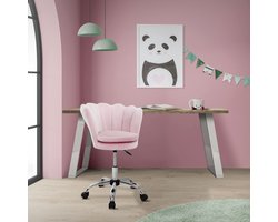 Bureaustoel met wielen en rugleuning schelpdesign 55x60 cm lichtroze fluweel metalen frame ML design