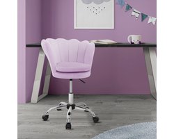 Bureaustoel met wielen en rugleuning schelpdesign 55x60 cm paars fluweel metalen frame ML design