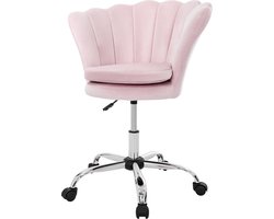 Bureaustoel met wielen en rugleuning schelpdesign 68x68 cm lichtroze fluweel metalen frame ML design
