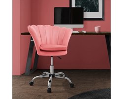 Bureaustoel met wielen en rugleuning schelpdesign 68x68 cm roze fluweel metalen frame ML design