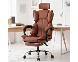 Bureaustoel – Office Chair – Draaistoel – Computerstoel – Kantoorstoel – Verstelbare Hoogte – Uittrekbare Voetensteun & Gewatteerde Armleuningen – Zwart – Polyurethaan