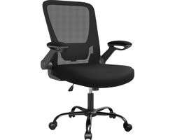 bureaustoel office chair met opklapbare armleuningen, ergonomische computerstoel, 360°-draaistoel, verstelbare lendensteun, zwart OBN37BK