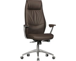 Bureaustoel OXFORD 1 echt lederen bruine bureaustoel X-XL 120 kg synchroon mechanisme Directiestoel, hoofdsteun hoog
