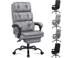 Bureaustoel Palmer Series - Computer Office Chair - Met Voetensteun - Stoffen Bekleding Linnen - Grijs