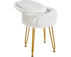 Bureaustoel - Ronde - met opbergruimte - met 4 metalen poten - 32D x 32B x 48H centimeter - Metaal - Goud - wit