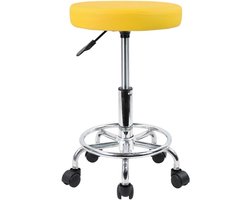 Bureaustoel - ronde - met voetsteun - hoogteverstelling - draaibaar - Roestvrij staal - Kunstleer - 44D x 44B x 47,5H centimeter - Geel