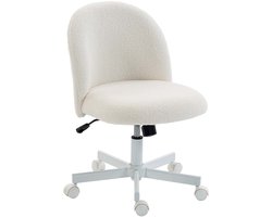 Bureaustoel schrijfstoel make-upstoel 50x57x75-85 cm beige zachte ademende pluche stof hoogteverstelbaar kantelbaar en schommelend 360 graden draaibare stille wielen armleuningenloos ontwerp geschikt voor studeerkamer slaapkamer en kantoor