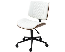 Bureaustoel Stoel Werkstoel Verstelbare Zithoogte 45-55 cm 360° Draaiend Retro Ontwerp, Zonder Armleuningen, Met Kantelfunctie, Geschikt voor Kantoor, Thuiswerk en Werkplek Duurzaam en Comfortabel 52×53×90 cm Wit Kunstleer
