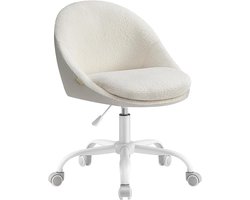 Bureaustoel Teddy Wit - Sherpa / Bouclé Stof - Verstelbare Bureaustoel zonder Armleuning - Kuipstoel op Wielen - Voor Home Office & Make-up Tafel - Scandi Design