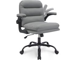 Bureaustoel van leer, ergonomisch, met brede gevoerde zitting, armleuningen, stille wielen, kaptafel, 360 graden in hoogte verstelbaar, voor thuisstoel, grijs, kan 120 kg dragen