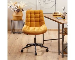 Bureaustoel VASILO in geel, in hoogte verstelbaar van koord met 5 dubbele zwenkwielen