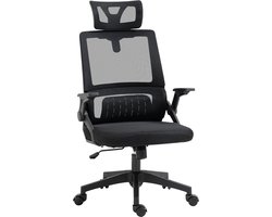 Bureaustoel, Verstelbaar in Hoogte, met Hoofdsteun, Mesh, 60 x 61 x 121,5 cm, Zwart