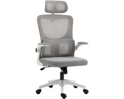 Bureaustoel, Verstelbaar, met Verstelbare Hoofdsteun, Belastbaar tot 120 kg, 60 x 59 x 114-122 cm, Grijs
