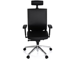 Bureaustoel - Verstelbare Armleuning - Leder - Zwart - Porto MAX High