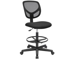 Bureaustoel, verstelbare voetensteun 360° draaibaar, zitting met hoogwaardig schuim voor zacht en comfortabel zitvlak, in hoogte verstelbaar, snelle montage, geschikt voor kantoor en studeerkamer, 60x60x98,5-117,5 cm, zwart